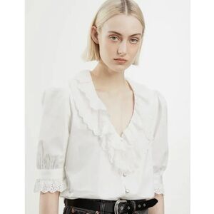 THE KOOPLES French Luxury White Ruffled Blouse